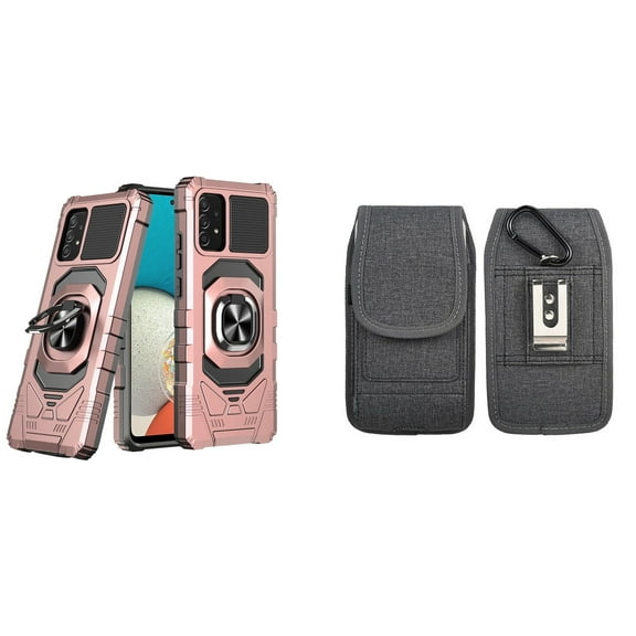 Case with Belt Holster Bundle for Samsung Galaxy A53 5G: Heavy Duty Shield Cover (Rose Gold) and Vertical Phone Pouch Nylon Fabric (Grey)