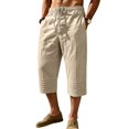 thumbnail image 2 of Mens Linen Capri Pants Loose Lightweight Below Knee 3/4 Pants Drawstring Gym Workout Long Shorts Travel Beach Pant, S, 2 of 9