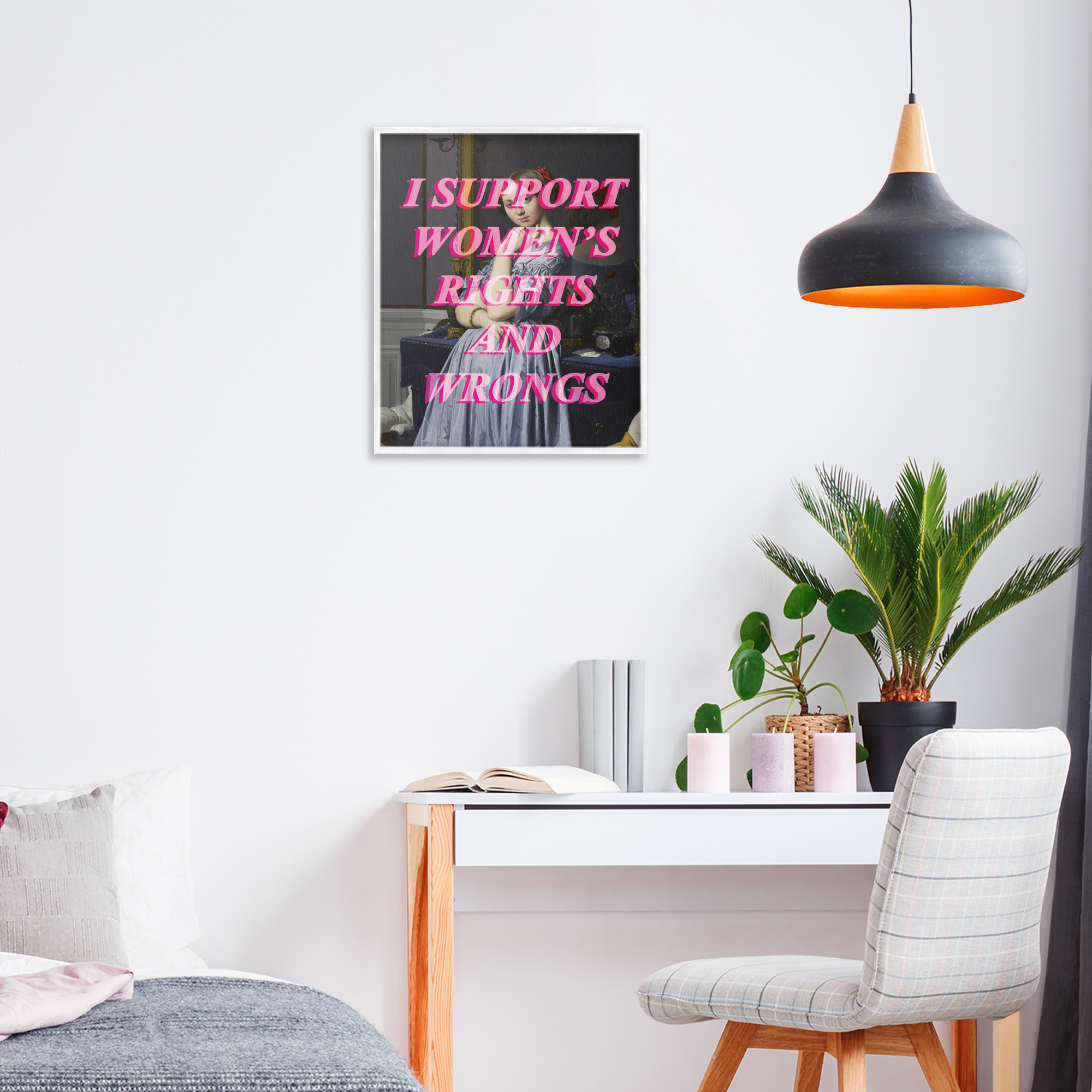 I Support Women's Rights & Wrongs White Framed Giclee Art, design by Lil' Rue