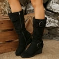 thumbnail image 6 of THDHVS Womens Boots,Shoes for Women,Fashion Casual Fashion Plus Size Knee-High Pleated Slouch Boots Solid Color Round Toe Side Zipper Thick Sole Wedge Heel Black, 6 of 10