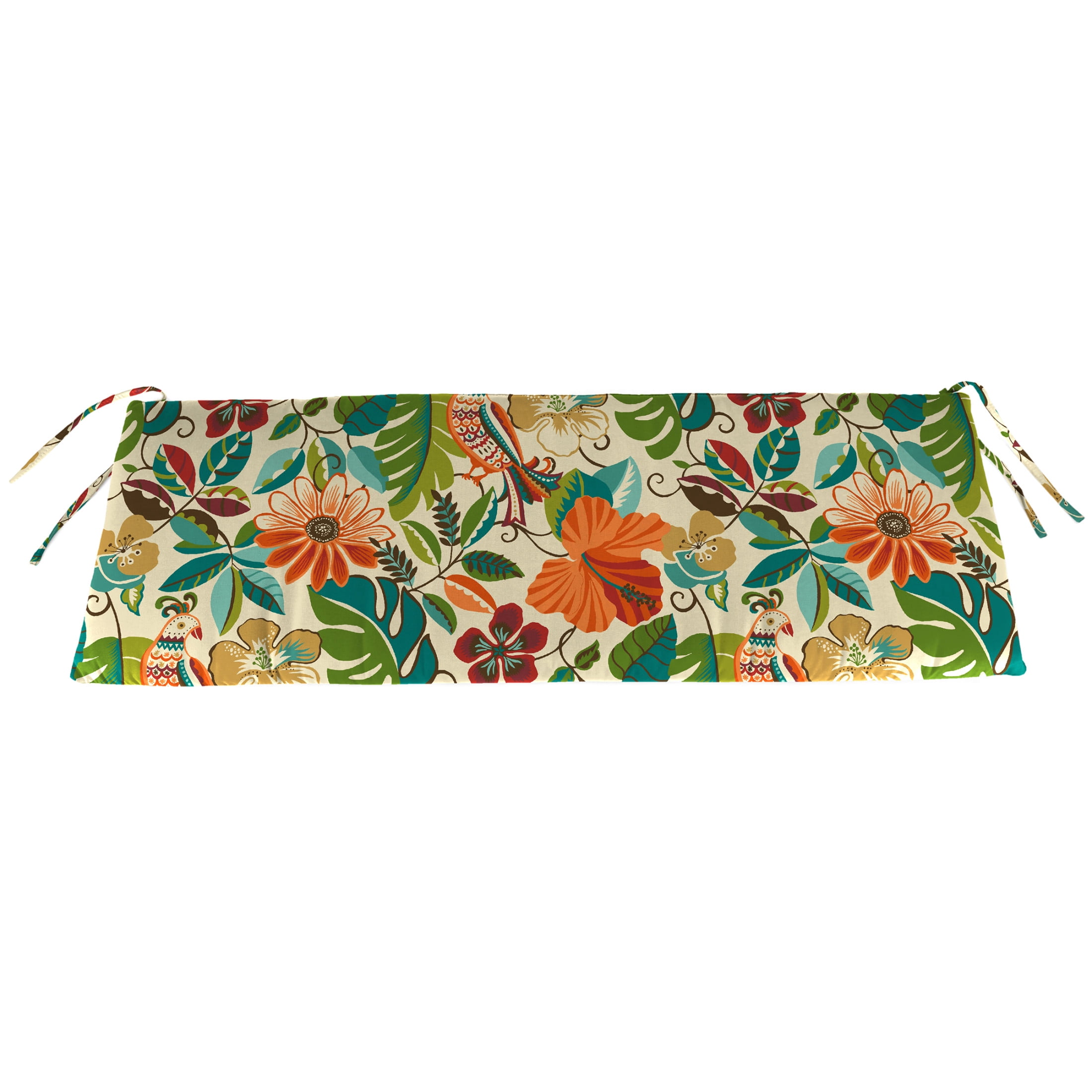 Jordan Manufacturing 48" x 18" Lensing Jungle Multicolor Floral Rectangular Outdoor Settee Swing Bench Cushion with Ties