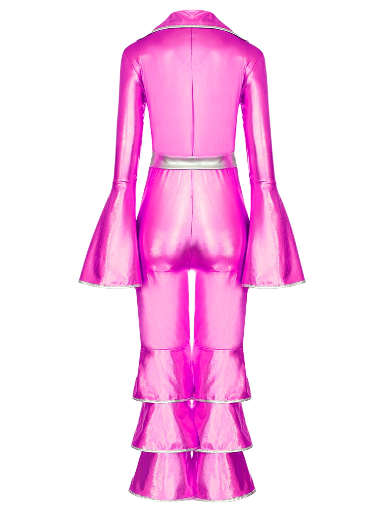 Ocealan Girls Retro Disco Dance Jumpsuits Metallic Rock Star Babydoll One Piece Bodysuit Hot Pink 14