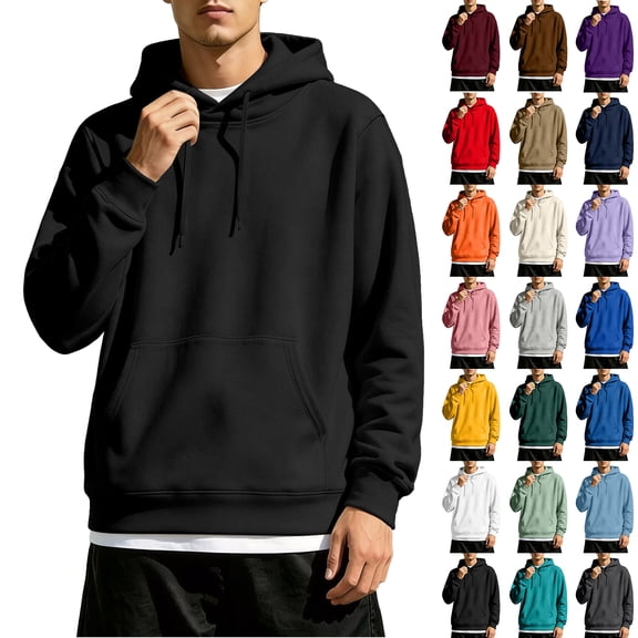 OIOLOYJM Mens Hoodies Casual Basic Oversized Drawstring Warm Athletic Hooded Sweatshirts Retro Classic Business Work Tops with Pocket Black L