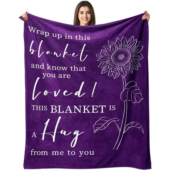 Get Well Gifts for Women After Surgery - Hug Blanket - Thinking of You Gift for Mom Friend Sister - Feel Better Inspirational Gifts for Women - Get Well Soon Gift - Purple Sunflower Blanket