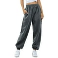 thumbnail image 6 of Women Casual Pants Elastic Waist Drawstring Trousers Solid Pants with Pockets Wide Leg Athletic Pants Dance Pants Baggy, 6 of 6