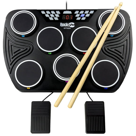 RockJam 7 Pad Bluetooth Electric Drum Kit with Midi & Drum Sticks