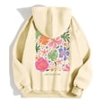 thumbnail image 5 of Luwomo Womens Hoodies Flower & Slogan Printed Hooded Long Sleeve Drawstring Loose Fit Pullover Blouses Beige,L, 5 of 5