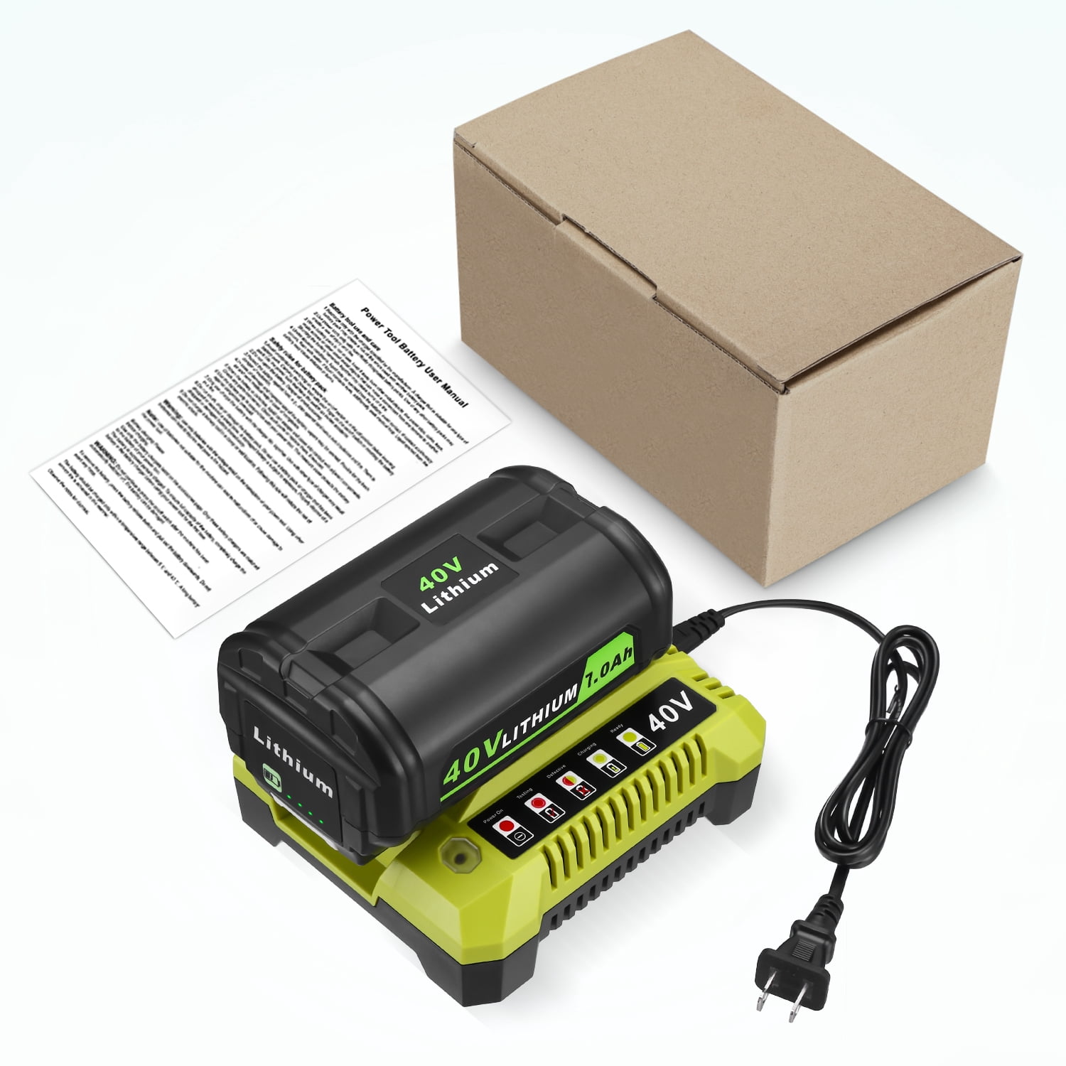 40V 7.0Ah Lithium-Ion Battery and Rapid Battery Charger OP401 for Ryobi 40 Vlot Power Tools OP4026 OP40602 OP4050A OP4040 OP4030
