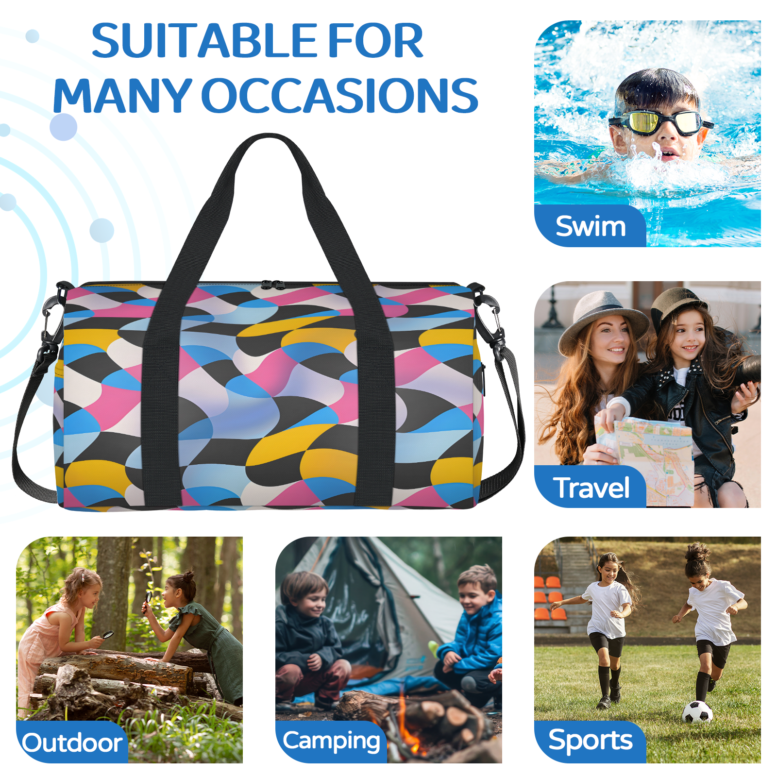 Herdesigns Geometric Shapes Travel Duffle Bag Sports Yoga Weekender Overnight Carry on Workout Bags Lightweight Waterproof Gym Tote Bag for Women Modern Abstract