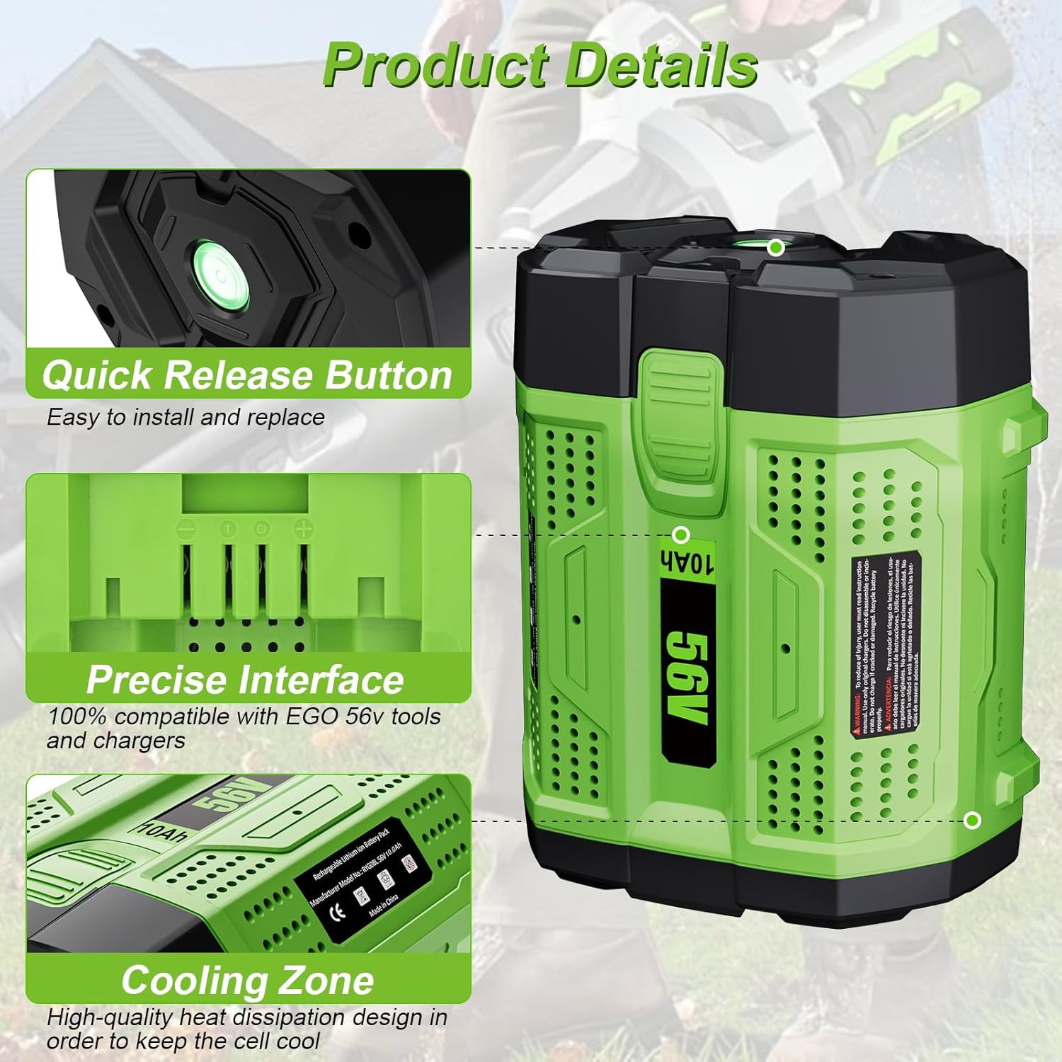 10000mAh 56 Volt High Capacity Replacement for EGO Battery 56v 10ah BA5600T BA1400T BA4200T BA2240 BA2800 BA1120 BA2800T BA3360T BA6720T