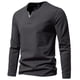 thumbnail image 1 of Blusas y camisas de manga larga con cuello en V para hombre, estilo casual, de color liso, con empalme, de manga larga y cuello en V, de poliéster y algodón., 1 of 4