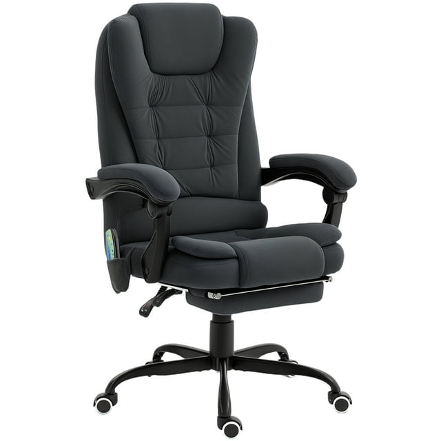 Vinsetto Chaise de Massage Vibrante à 7 Points, Chaise de Bureau Inclinable avec Repose-Pieds, Dossier Inclinable, Hauteur Réglable, Noir