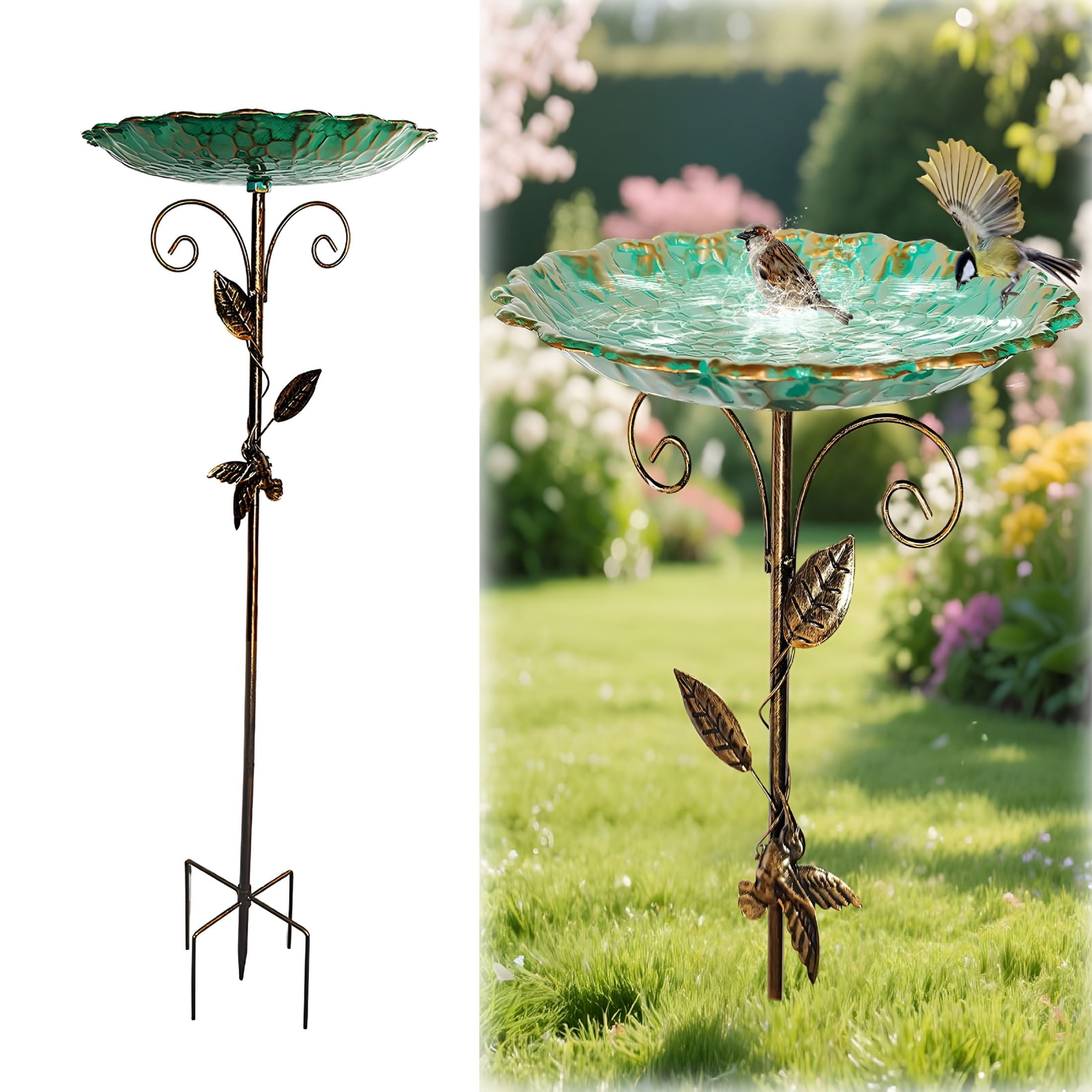 ACDANC Freestanding Birdbaths Bowl for Outside, Standing Garden Bird Bath Feeder & Bird Bath Bowl, Detachable Decoration Spa Birdfeeder for Garden Patio Yard Lawn