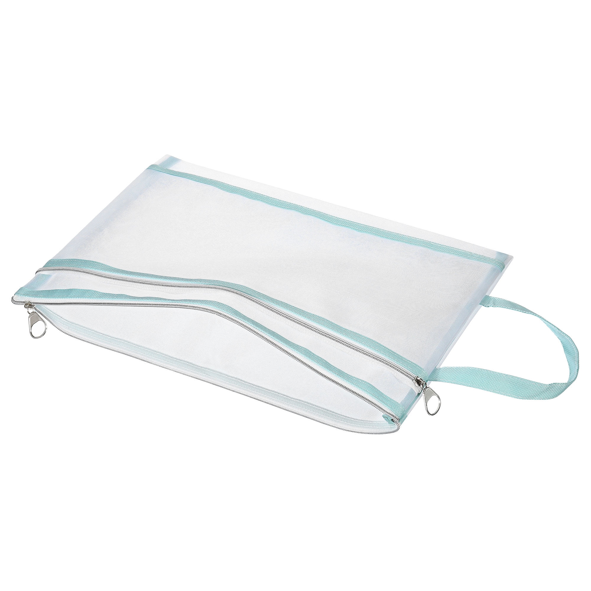 Unique Bargains Nylon Document Zip Pouch with Handle Mesh Clear Files Bag for Office Green
