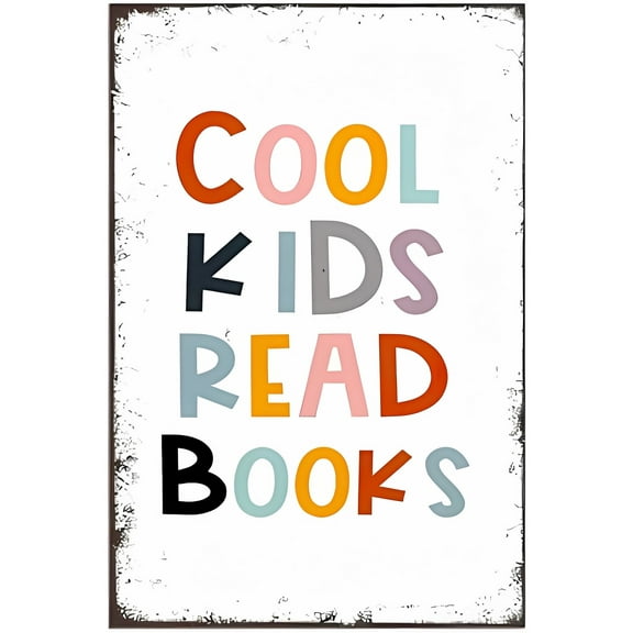 Boho Reader 8"x12" Metal Sign, Reading Corner Decor, Cool Kids Read Books Tin Sign, Nook Room Wall Decor