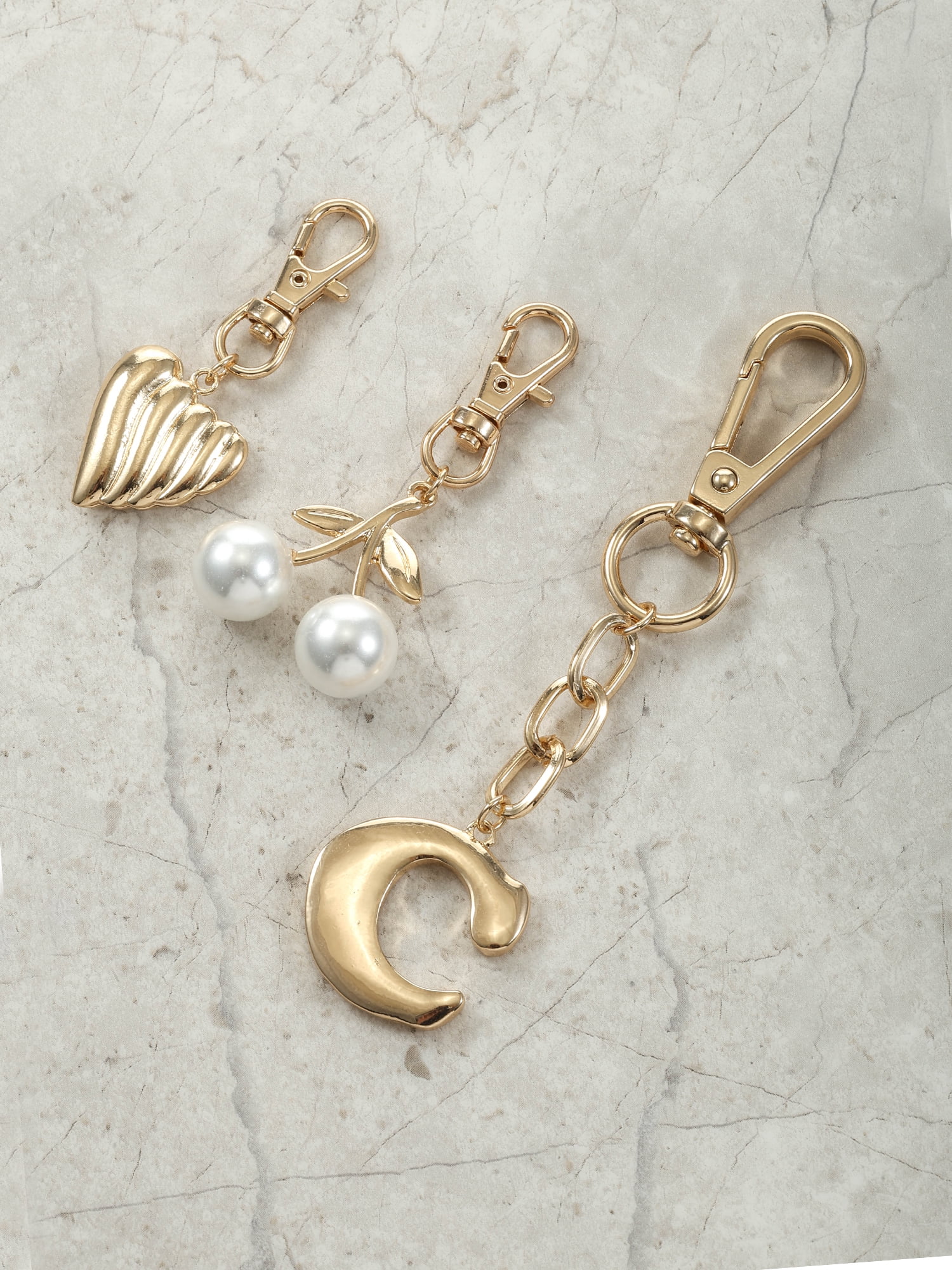 Time and Tru Goldtone Initial Letter Bag Charm Set, 3 Pieces, Letter C