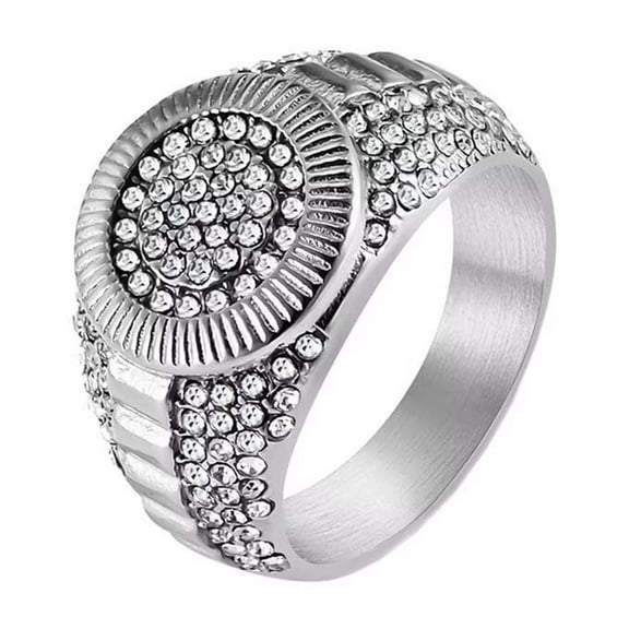 PAURO Men's Stainless Steel Round Cubic Zirconia Micro Pave Wedding Statement Ring Silver Size 9