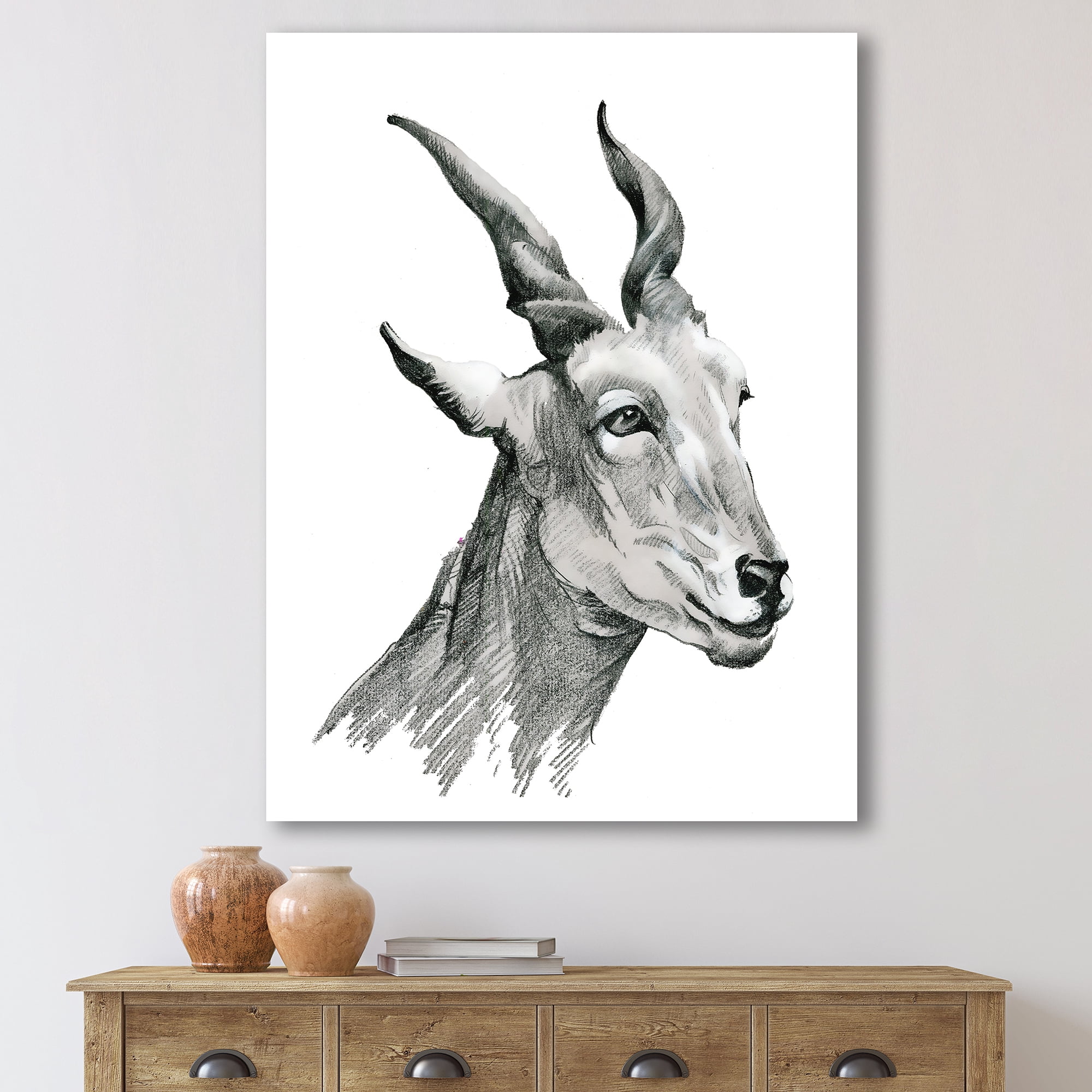 Designart ' Black and White Portrait Of Goat I ' Farmhouse Canvas Wall Art Print