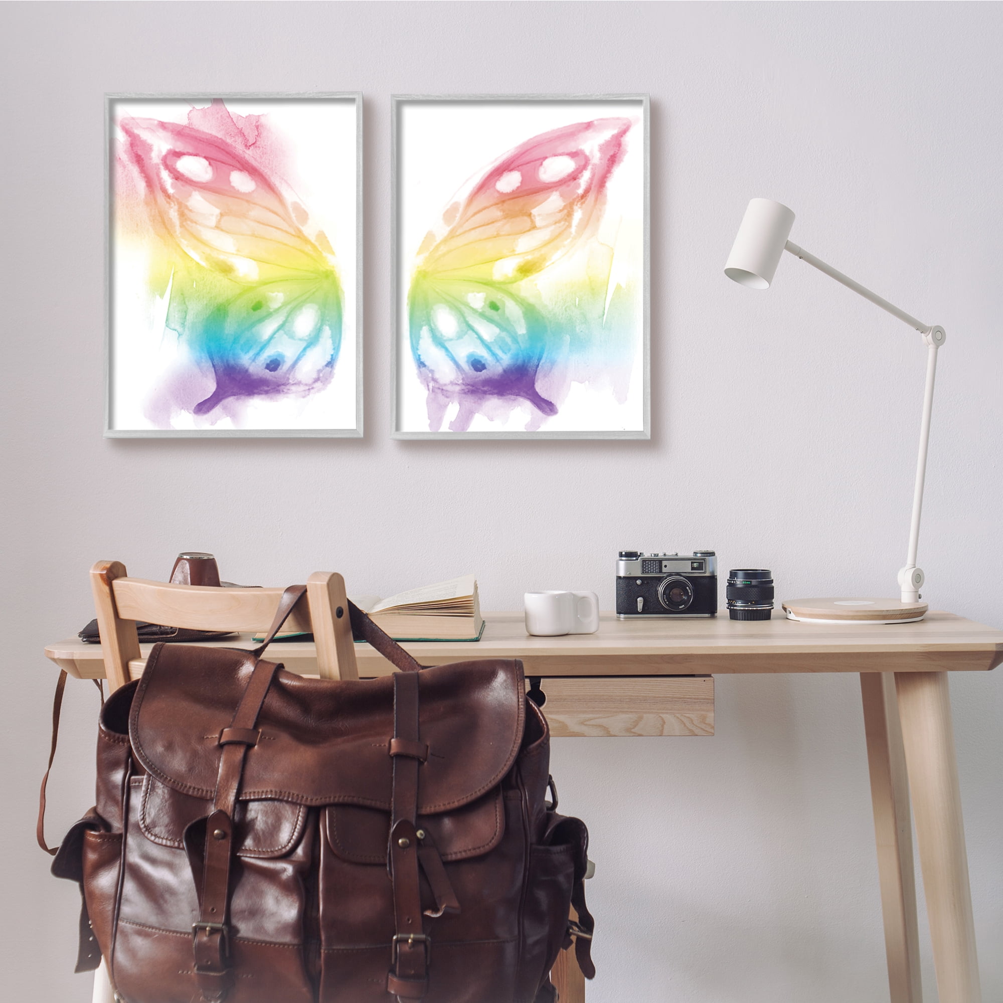 Rainbow Butterfly Wings Playful Insect 16 in x 20 in Framed Painting Art Prints, by Stupell Home Décor Set of 2