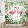 thumbnail image 4 of Tropical Flamingo Shower Curtain Pink Bird Bathroom Curtain Modern Green Leaf Flower Floral Plant Animals Shower Curtain Set with Hooks for Bathroom, 72" Wx72 L, Pink Green, 4 of 6