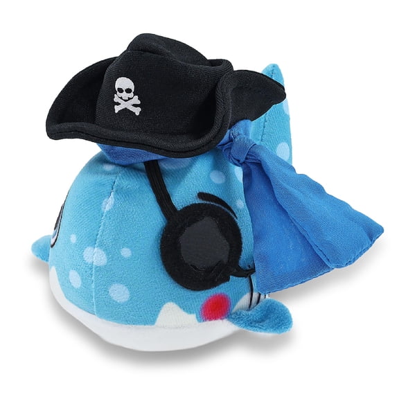 DolliBu Plush Buddies Shark Stuffed Animal With Pirate Costume - Sea Adventure Plush Toy Stuffed Shark with Cute Black Pirate Costume Hat - 6 Inches
