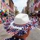 thumbnail image 1 of Sombrero de Vaquero Patriótico Americano para Fiestas Del Día de La Independencia: Accesorio Fotogénico Adornado con Rayas Metálicas para Desfiles, Reuniones Familiares y Celebraciones Al Aire Libre., 1 of 6
