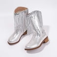thumbnail image 5 of Puntoco Girls Glitter Fringe Cowboy Mid-Calf Boots Round Toe Side Zipper Low Block Heel Western Sparkly Tassel Boots for Party, 5 of 9