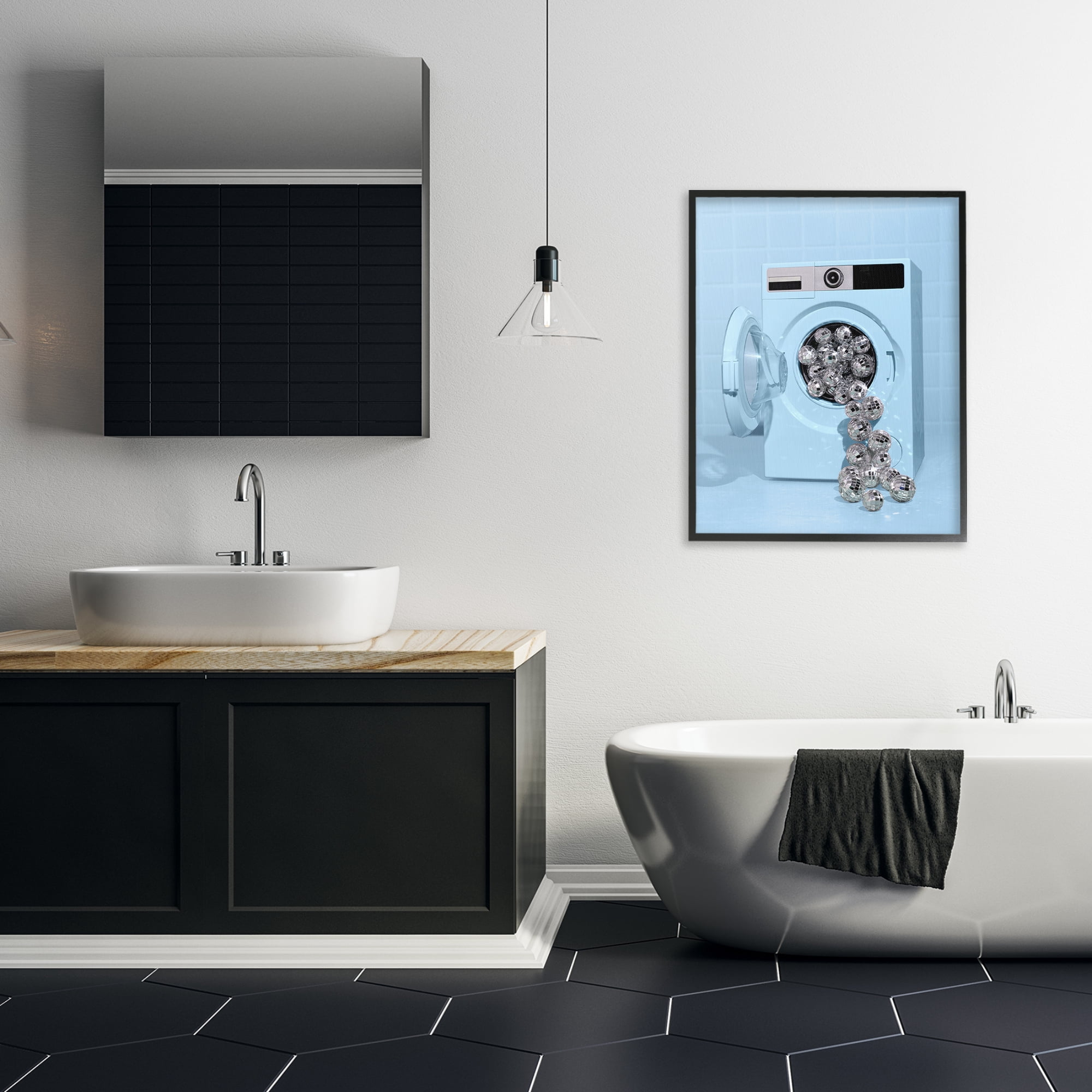Stupell Industries Disco Laundry Machine over Blue Black Framed Giclee Art, design by LISH Creative