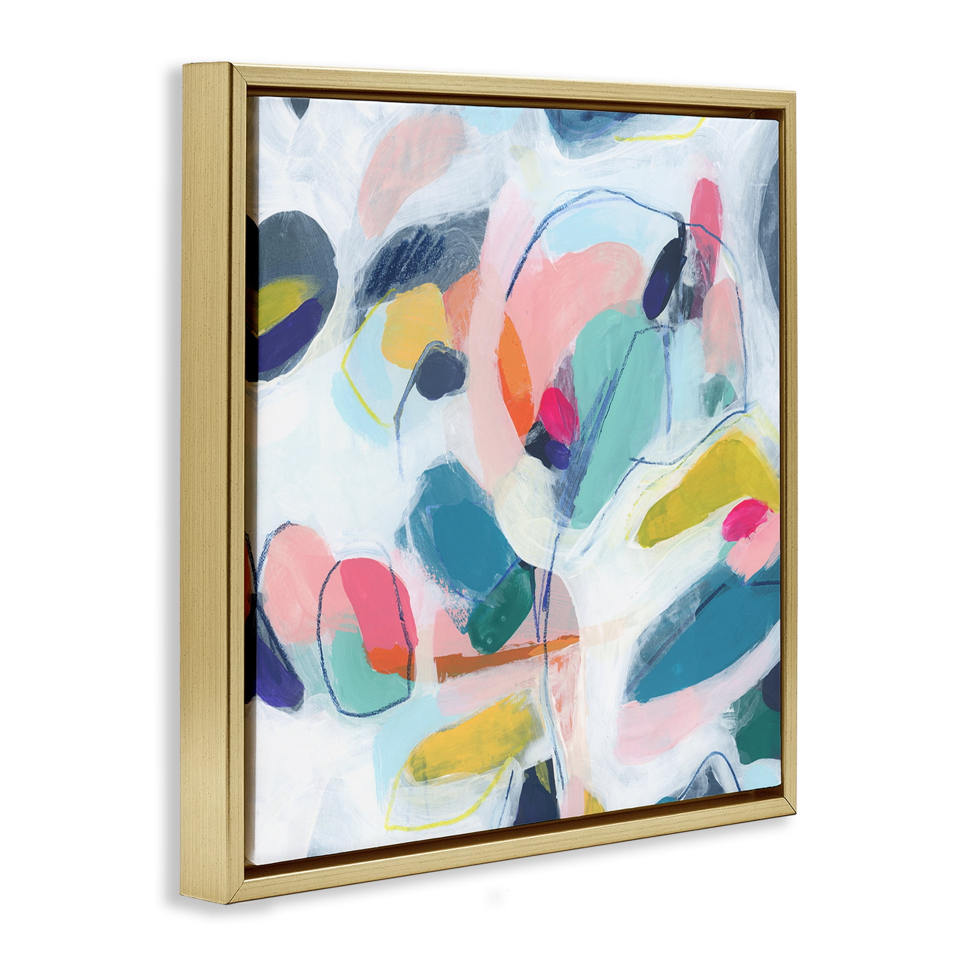 Stupell Industries Fun Shapes Impression Abstract Painting Gold Floater Framed Canvas Art Print Wall Art, 18 x 18