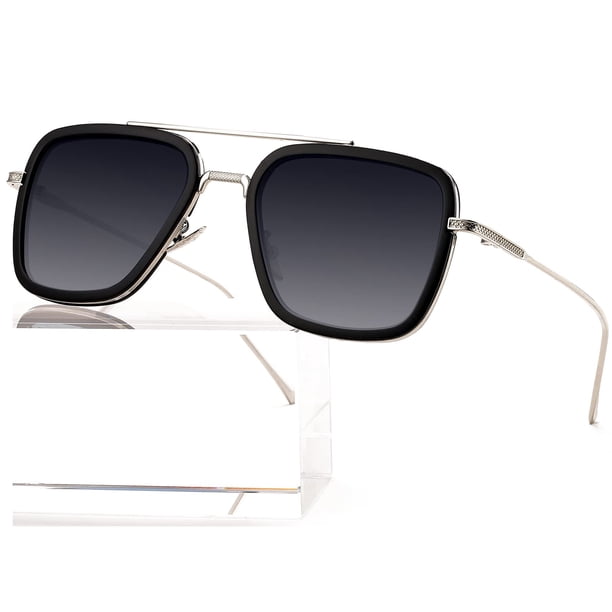 Lentes de Sol AIEYEZO Tony Stark Vintage Cuadrados con Montura Metálica