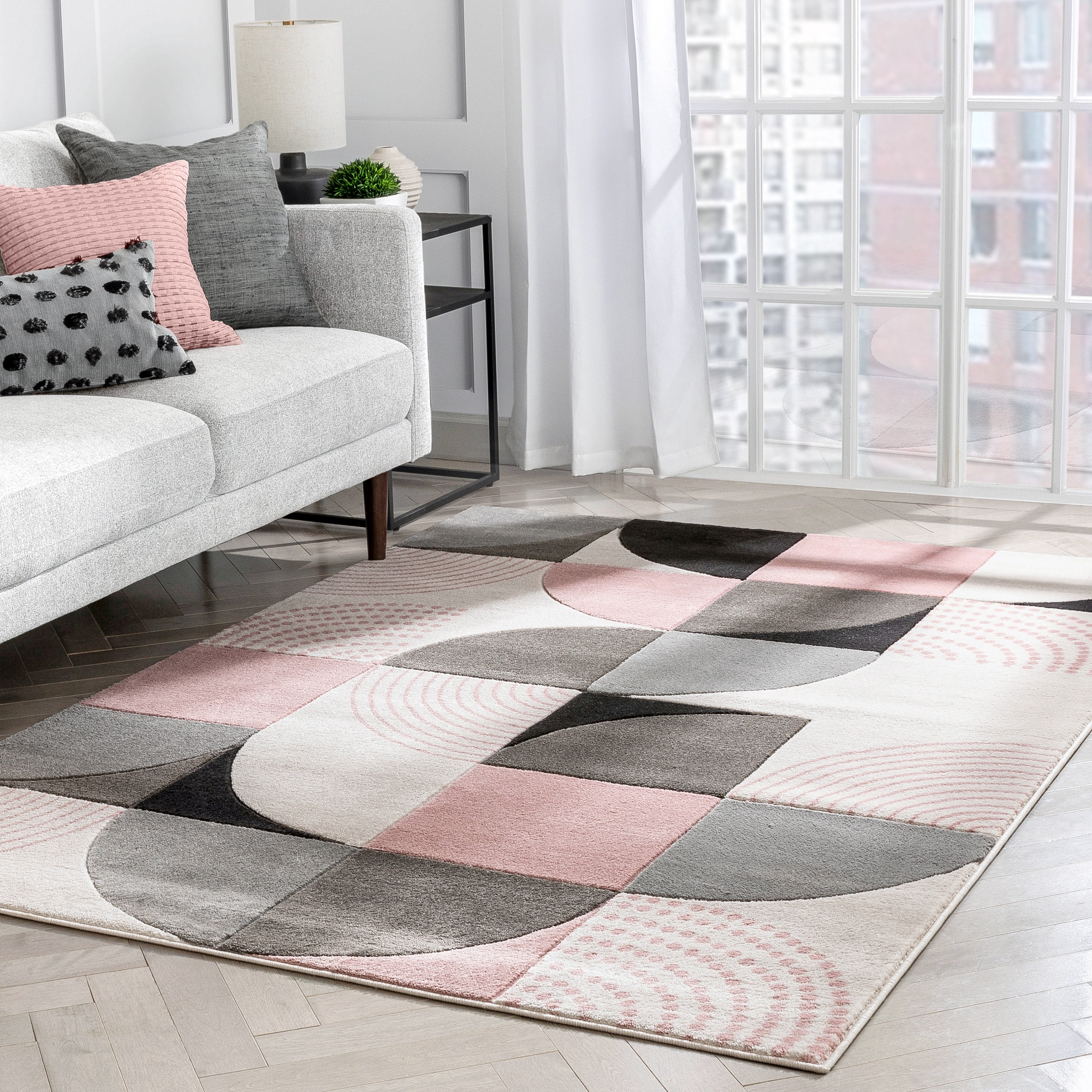 Well Woven Good Vibes Margot Modern Geometric Blush Pink 3'11" x 5'3" Area Rug