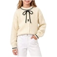 thumbnail image 2 of Girls Bow Sweater Cute Crew Neck Pullover for Kids Girls Christmas Birthday Sweaters Beige 9-10 Years, 2 of 6