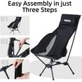 thumbnail image 6 of Portable Compact Folding Camping Chairs – Lightweight High Back with Pillow, Deep Recline, ArmPads, Side Pockets-for Motorcycle, RV, Backpacking, Travel, Festival – Black, 6 of 6
