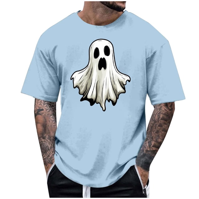Blusas y camisas de manga corta y cuello redondo para hombre. Blusas/camisetas de manga corta con cuello redondo y estampado de Halloween para hombre. Blusa para hombre.