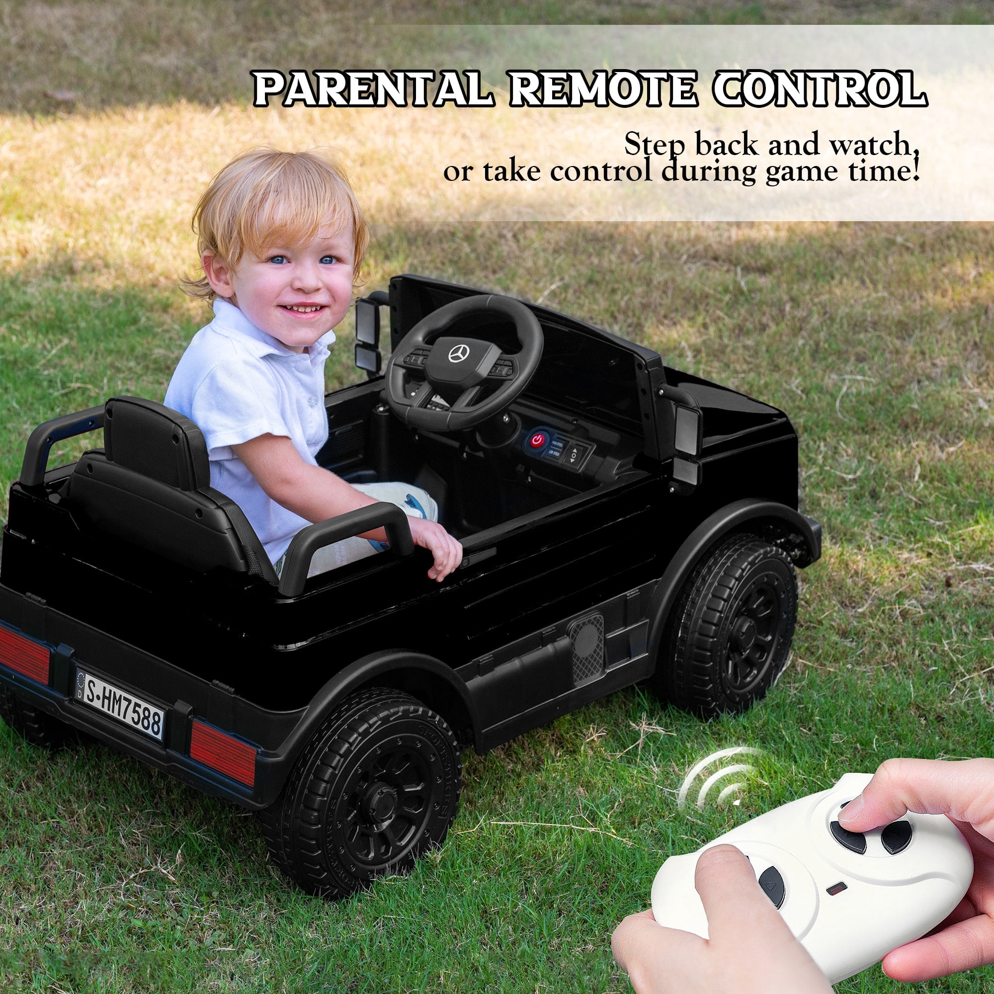 Letsgokid 12V Ride on Car with Parent Remote Control, Licensed Mercedes-Benz UNIMOG Car for Kids, LED Lights, Music & Horn, Soft Start, Low Battery Prompt, Kids Electric Vehicle for Boys Girls