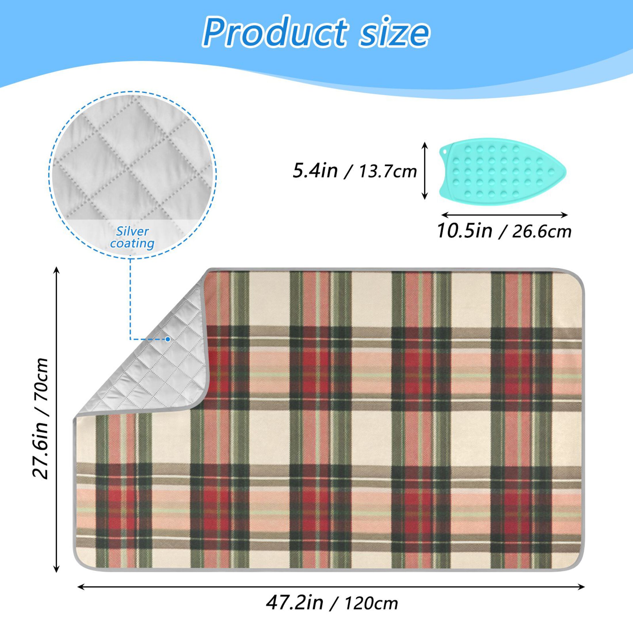 Plaid Pattern with Mixture Colors Ironing Mat Blanket Portable Travel Ironing Pad Heat Resistant Pad 47.2" x 27.6”