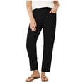 thumbnail image 2 of Cropped Pants Women Elastic Waist, Straight Leg Casual ankle length Trousers with Pockets for Everyday Summer travel Black XL, 2 of 6