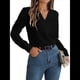 thumbnail image 3 of Blusa Plisada de Larga con Cuello en V para Mujer, Ideal para Oficina Negro M, 3 of 8