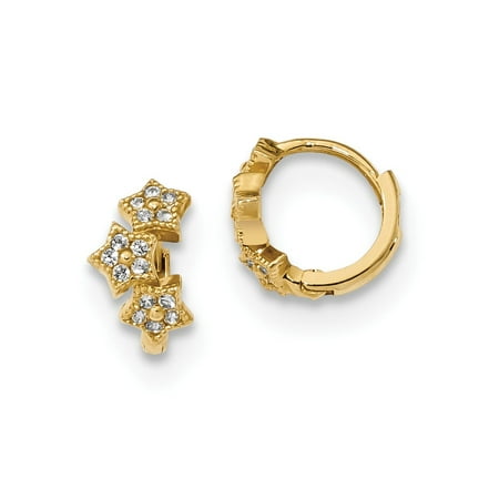 Roy Rose Jewelry 14K Yellow Gold Madi K CZ 3-Star Hinged Hoop Earrings