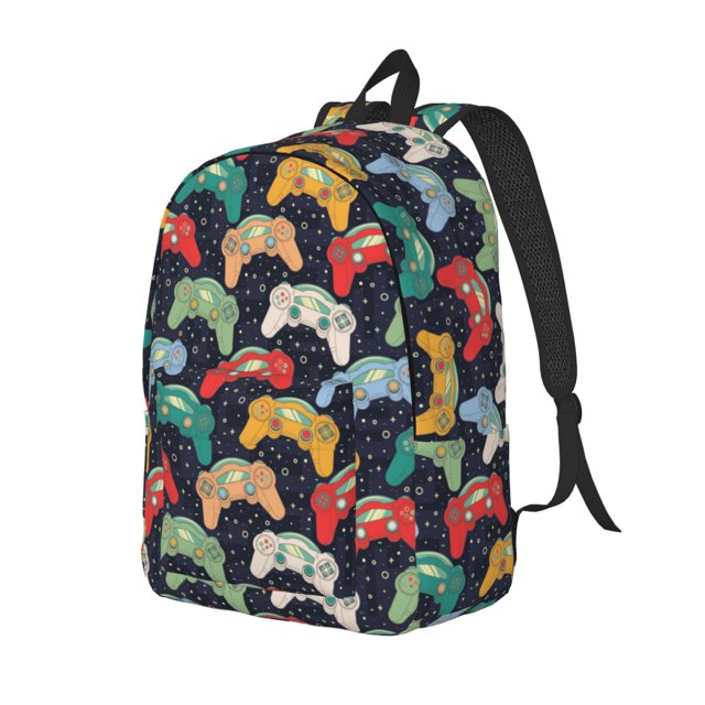 Wukai Retro Video Game Print Durable Canvas Laptop Backpack - Adjustable Shoulder Straps, Water-Resistant, Large Capacity, Unisex for School, Office-Medium