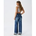 thumbnail image 5 of roswear Women's Stretchy Wide Leg Jeans Cuffed Denim Pants, 30" Inseam, Size 4-16, 5 of 6
