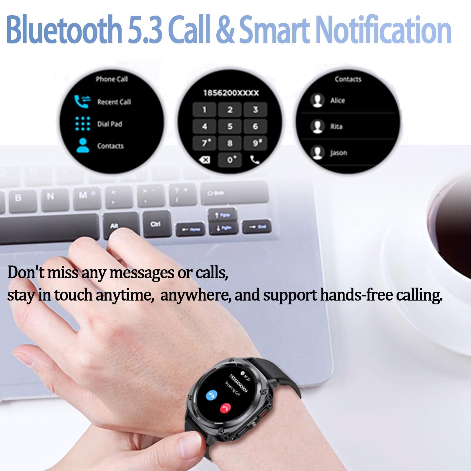 Smart Watch for Men iPhone Android, 1.39" HD Touchsreen, Bluetooth Call and Music Control, Fitness Tracker, 110+ Sports Modes, IPX8 Waterproof, Black