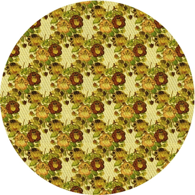 Ahgly Company Tapis Rond Lavable en Machine Intérieur Transitionnel Brun Doré Jaune, 5 Pieds Rond