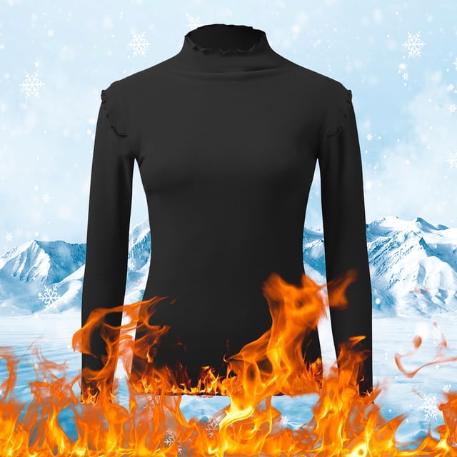 MHFRRA Hauts à Manches Longues pour Femmes Hauts d'Hiver Décontractés pour Femmes Col Rond Doublé sous-Vêtements Thermiques Hauts Ajustés Chandails Thermiques à Manches Longues TG