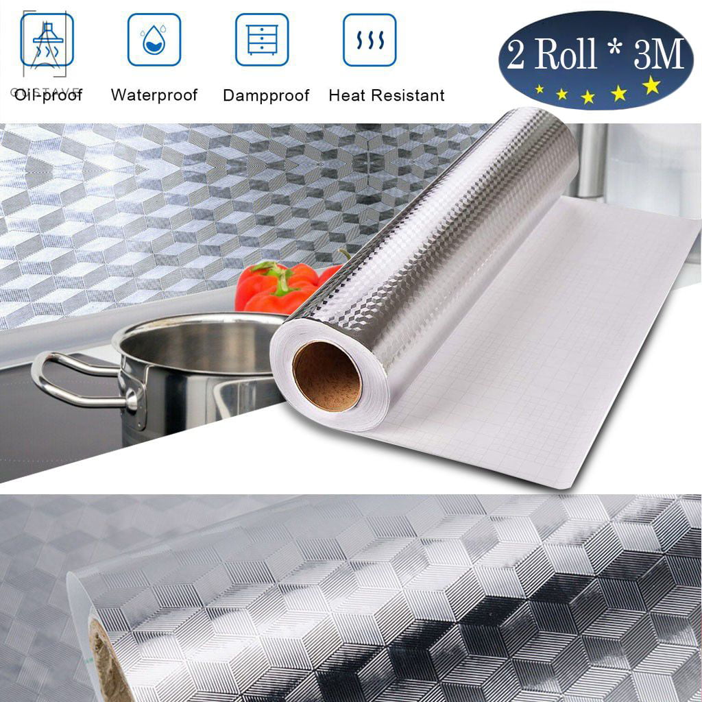Gustavedesign 3m Kitchen Waterproof Oil Proof Aluminum Foil Wallpaper