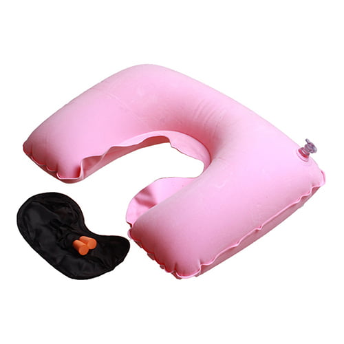 Comfortable Travel Pillow Inflatable Neck U Rest Air Cushion Travel Sleep Cover Earplug Set 