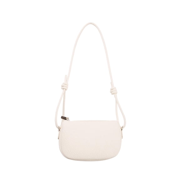 Beige Ladies Saddle Shoulder Bag Featuring A Lychee Texture Pattern Adjustable Strap For Versatile Crossbody Or Shoulder Carry