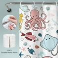 thumbnail image 6 of Kids Shower Curtain 60Wx72H Ocean Whale Funny Cartoon Fish Cute Animal Sealife for Nursery Baby Boys Girls Bathroom Decor Underwater Coastal Colorful Bath Curtain Fabric Polyester 12 Pack Hooks, 6 of 16