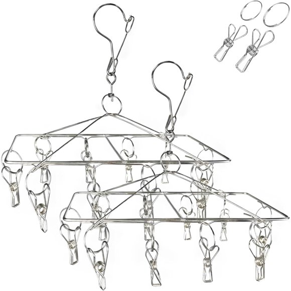 DUOFIRE Stainless Steel Clothes Drying Racks Laundry Drip Hanger for Drying Clothes, Towels, Underwear, Lingerie, Socks (10 Clips 2 Pack)