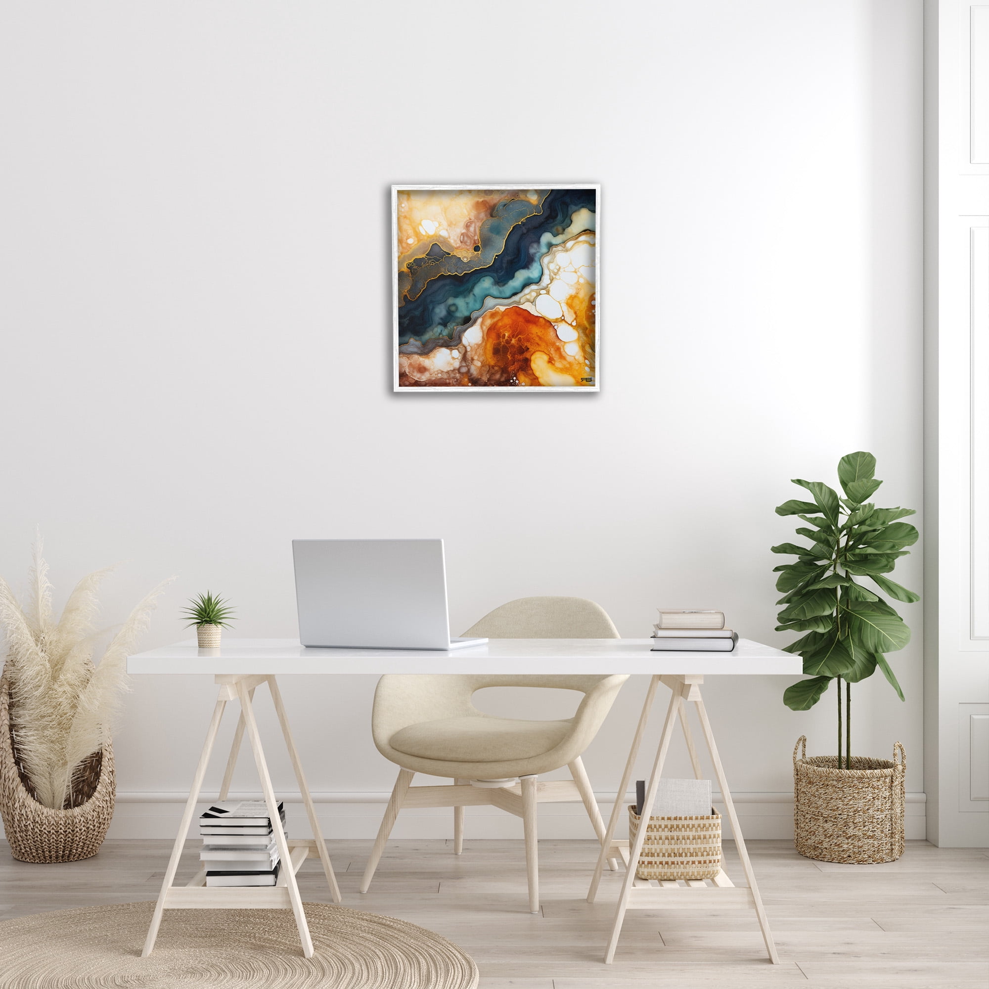 Stupell Industries Liquid Geode Pattern Abstract Painting White Framed Art Print Wall Art, 24 x 24